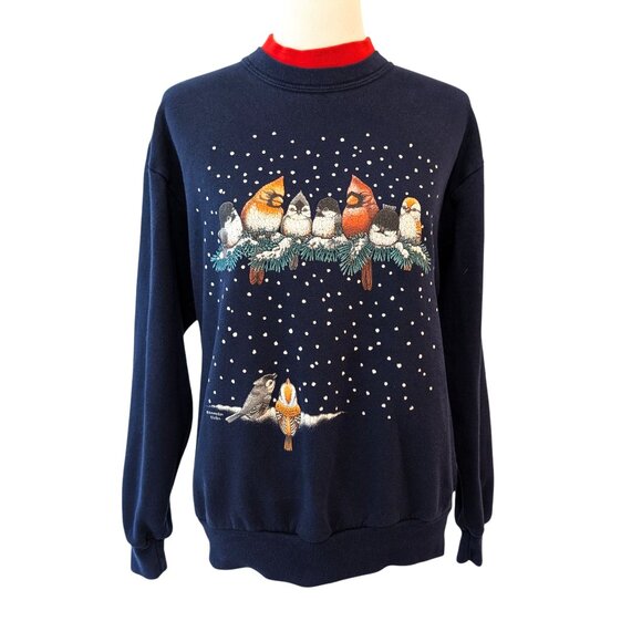 Vintage Morning Sun Unisex Sz M Blue Winter Snowbirds Mock Crew Sweatshirt Top - Picture 1 of 8